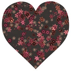 Pink Wine Floral Print Wooden Puzzle Heart by SpinnyChairDesigns