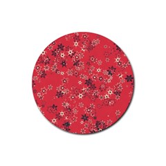 Red Wildflower Floral Print Rubber Round Coaster (4 Pack)  by SpinnyChairDesigns