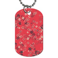 Red Wildflower Floral Print Dog Tag (two Sides) by SpinnyChairDesigns