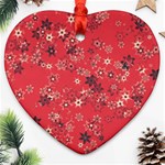 Red Wildflower Floral Print Heart Ornament (Two Sides) Front