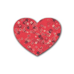 Red Wildflower Floral Print Heart Coaster (4 Pack)  by SpinnyChairDesigns