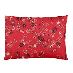 Red Wildflower Floral Print Pillow Case by SpinnyChairDesigns