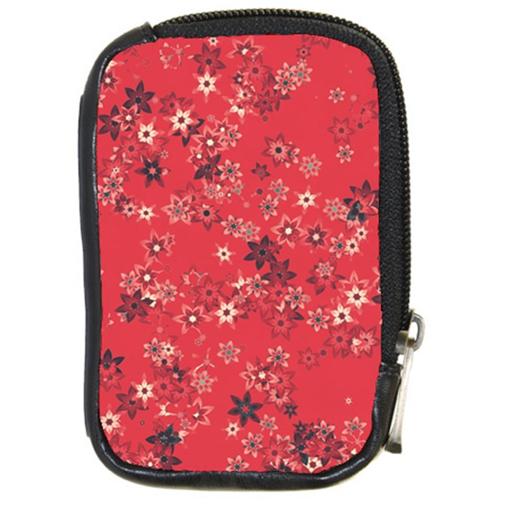 Red Wildflower Floral Print Compact Camera Leather Case