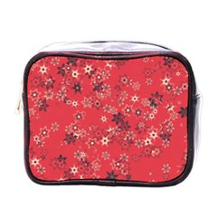 Red Wildflower Floral Print Mini Toiletries Bag (one Side) by SpinnyChairDesigns