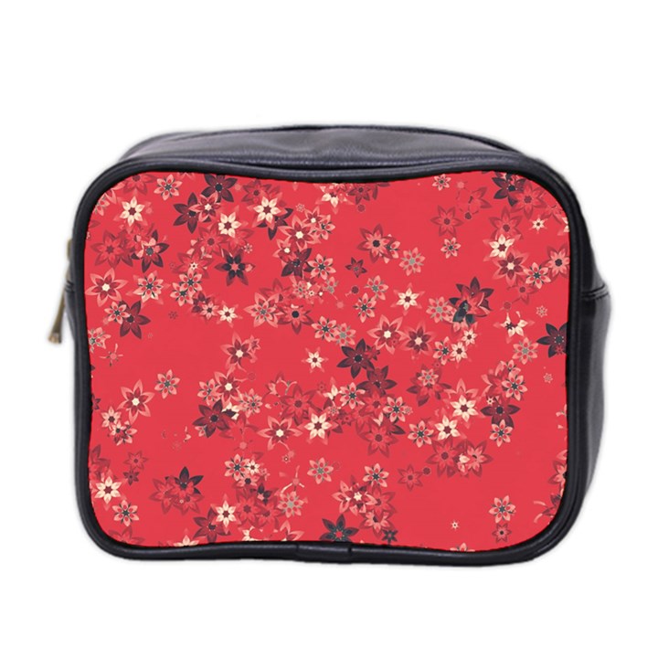 Red Wildflower Floral Print Mini Toiletries Bag (Two Sides)