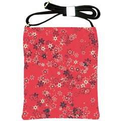 Red Wildflower Floral Print Shoulder Sling Bag by SpinnyChairDesigns