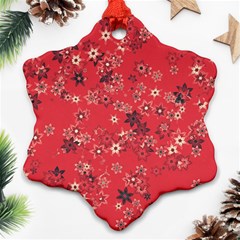 Red Wildflower Floral Print Snowflake Ornament (two Sides) by SpinnyChairDesigns