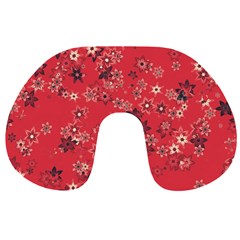 Red Wildflower Floral Print Travel Neck Pillow by SpinnyChairDesigns