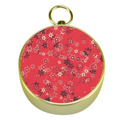 Red Wildflower Floral Print Gold Compasses by SpinnyChairDesigns