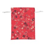 Red Wildflower Floral Print Lightweight Drawstring Pouch (M) Front