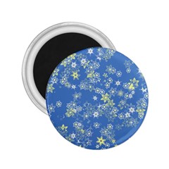 Yellow Flowers On Blue 2 25  Magnets by SpinnyChairDesigns