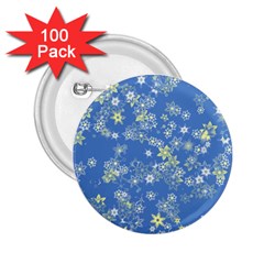 Yellow Flowers On Blue 2 25  Buttons (100 Pack)  by SpinnyChairDesigns