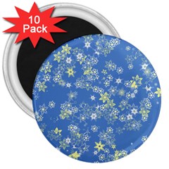 Yellow Flowers On Blue 3  Magnets (10 Pack)  by SpinnyChairDesigns