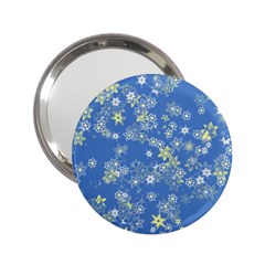 Yellow Flowers On Blue 2 25  Handbag Mirrors by SpinnyChairDesigns