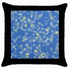 Yellow Flowers On Blue Throw Pillow Case (black) by SpinnyChairDesigns