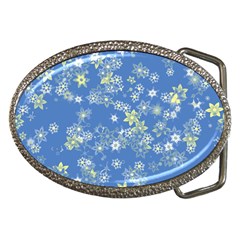 Yellow Flowers On Blue Belt Buckles by SpinnyChairDesigns