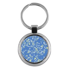 Yellow Flowers On Blue Key Chain (round) by SpinnyChairDesigns