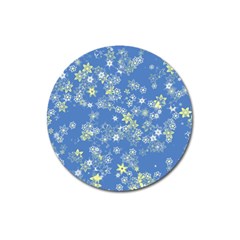 Yellow Flowers On Blue Magnet 3  (round) by SpinnyChairDesigns