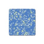 Yellow Flowers on Blue Square Magnet Front