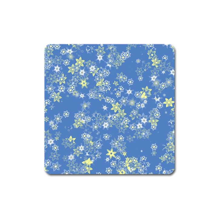 Yellow Flowers on Blue Square Magnet