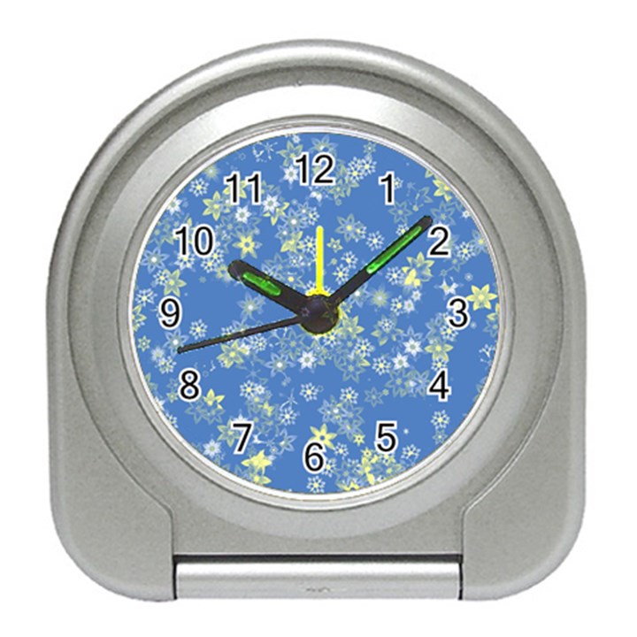 Yellow Flowers on Blue Travel Alarm Clock