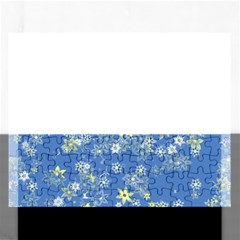 Yellow Flowers On Blue Rectangular Jigsaw Puzzl by SpinnyChairDesigns