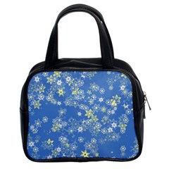 Yellow Flowers On Blue Classic Handbag (two Sides) by SpinnyChairDesigns