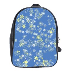 Yellow Flowers On Blue School Bag (large) by SpinnyChairDesigns