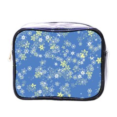 Yellow Flowers On Blue Mini Toiletries Bag (one Side) by SpinnyChairDesigns