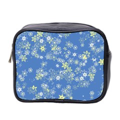 Yellow Flowers On Blue Mini Toiletries Bag (two Sides) by SpinnyChairDesigns