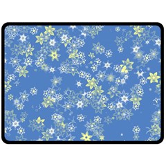 Yellow Flowers On Blue Fleece Blanket (large)  by SpinnyChairDesigns