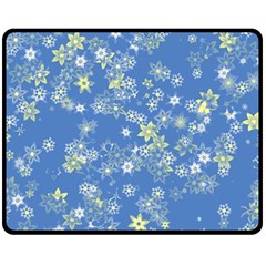 Yellow Flowers On Blue Fleece Blanket (medium)  by SpinnyChairDesigns