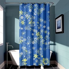 Yellow Flowers On Blue Shower Curtain 36  X 72  (stall)  by SpinnyChairDesigns