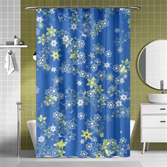 Yellow Flowers On Blue Shower Curtain 48  X 72  (small)  by SpinnyChairDesigns