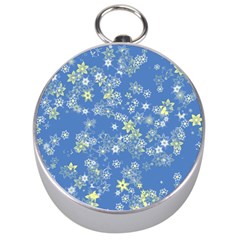 Yellow Flowers On Blue Silver Compasses by SpinnyChairDesigns