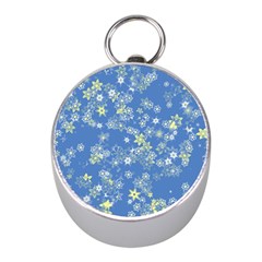 Yellow Flowers On Blue Mini Silver Compasses by SpinnyChairDesigns