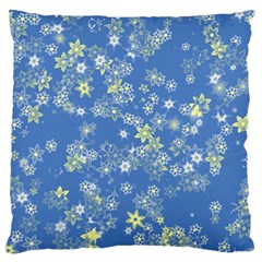 Yellow Flowers On Blue Large Flano Cushion Case (one Side) by SpinnyChairDesigns