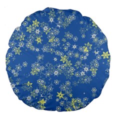 Yellow Flowers On Blue Large 18  Premium Flano Round Cushions by SpinnyChairDesigns