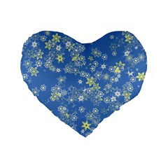 Yellow Flowers On Blue Standard 16  Premium Flano Heart Shape Cushions by SpinnyChairDesigns