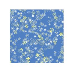 Yellow Flowers On Blue Small Satin Scarf (square) by SpinnyChairDesigns