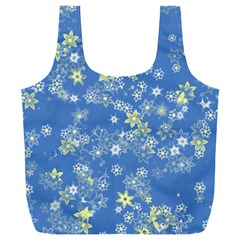 Yellow Flowers On Blue Full Print Recycle Bag (xxl) by SpinnyChairDesigns