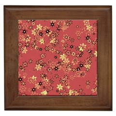 Gold And Rust Floral Print Framed Tile by SpinnyChairDesigns