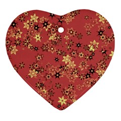 Gold And Rust Floral Print Ornament (heart) by SpinnyChairDesigns