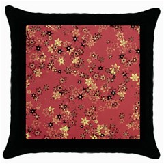 Gold And Rust Floral Print Throw Pillow Case (black) by SpinnyChairDesigns