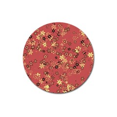 Gold And Rust Floral Print Magnet 3  (round) by SpinnyChairDesigns