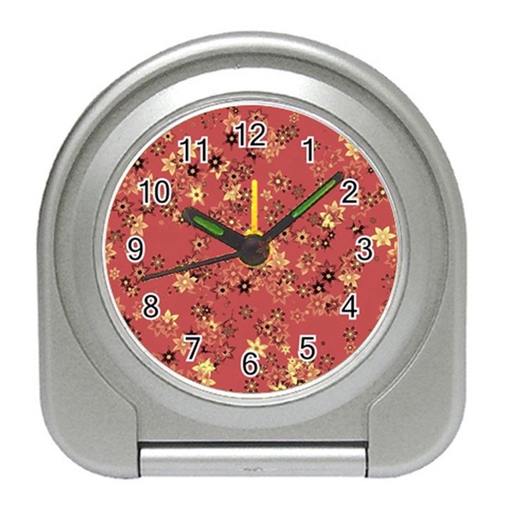 Gold and Rust Floral Print Travel Alarm Clock