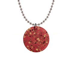 Gold And Rust Floral Print 1  Button Necklace by SpinnyChairDesigns