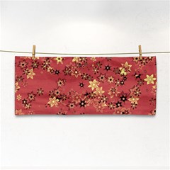 Gold And Rust Floral Print Hand Towel by SpinnyChairDesigns