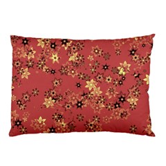 Gold And Rust Floral Print Pillow Case by SpinnyChairDesigns