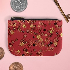 Gold And Rust Floral Print Mini Coin Purse by SpinnyChairDesigns